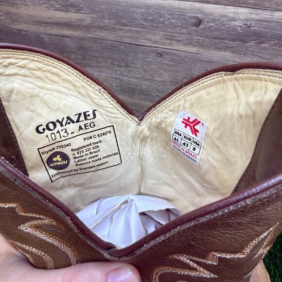 Goyazes Men - Size 9 - Olive Green/Tan Ostrich Cowboy Boots Style 359340 - Picture 11 of 11